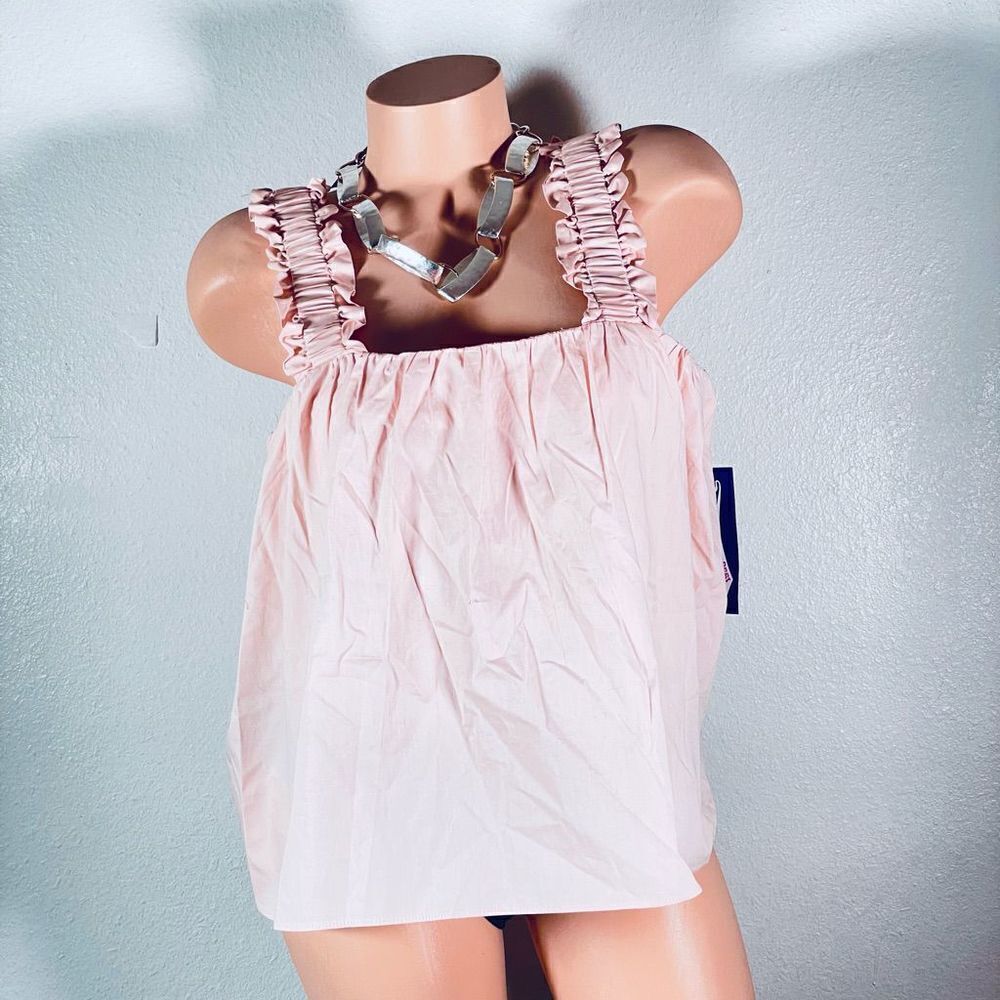 NWT Freshman L Pink Sleeveless Ruffle Strap Square Neck Blouse